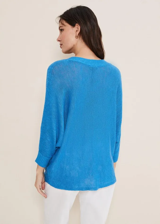 Larol Linen V Neck Knit Blue Women Phase Eight Knitwear