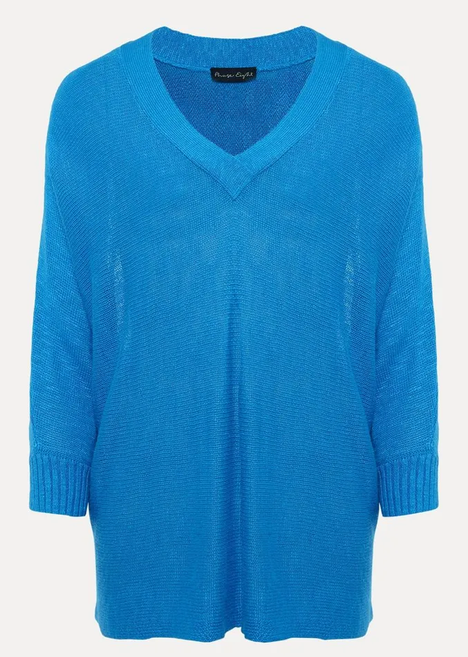 Larol Linen V Neck Knit Blue Women Phase Eight Knitwear
