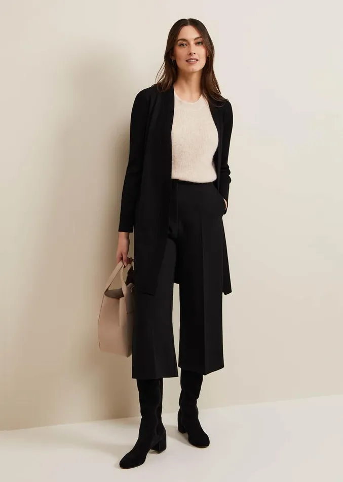 Lauren Longline Edge To Edge Cardigan Black Women Phase Eight Knitwear