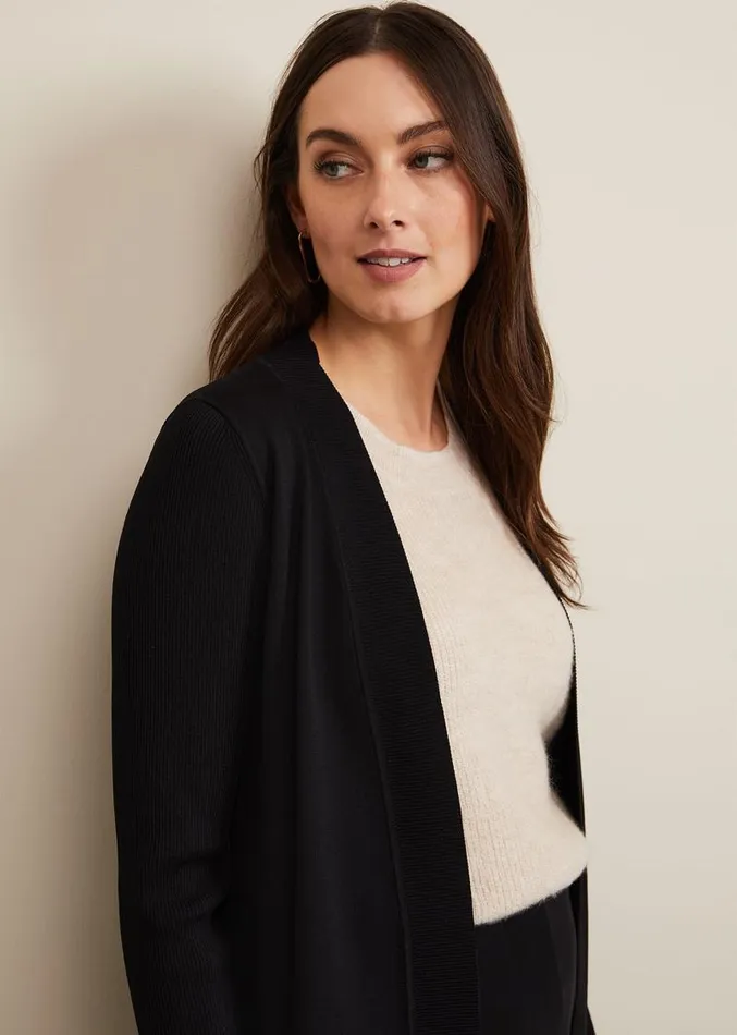 Lauren Longline Edge To Edge Cardigan Black Women Phase Eight Knitwear