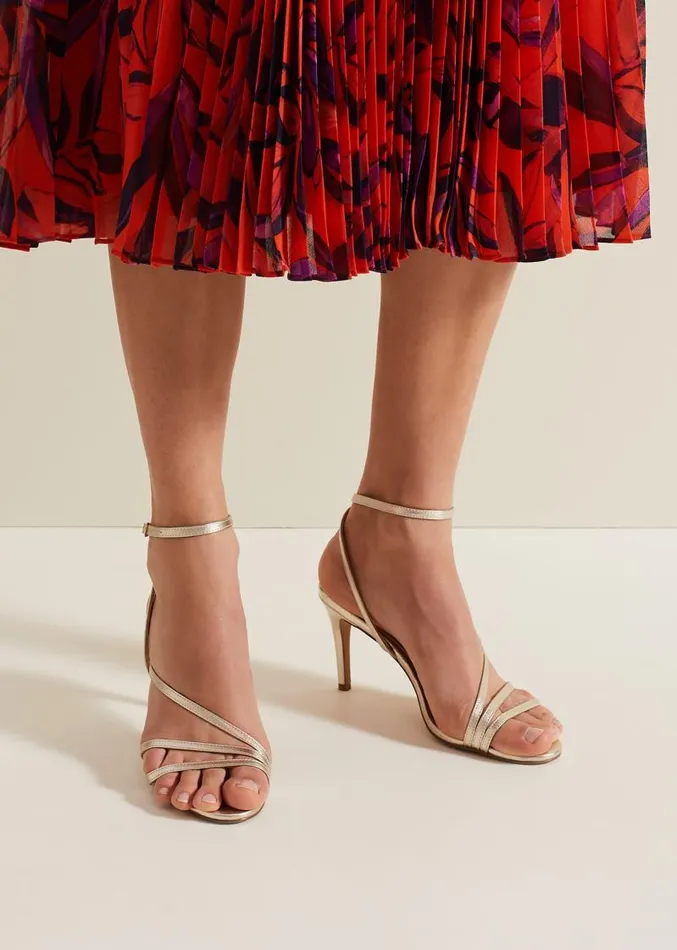Leather Barely There Strappy Sandal Gold Women Phase Eight Occasion Shoes