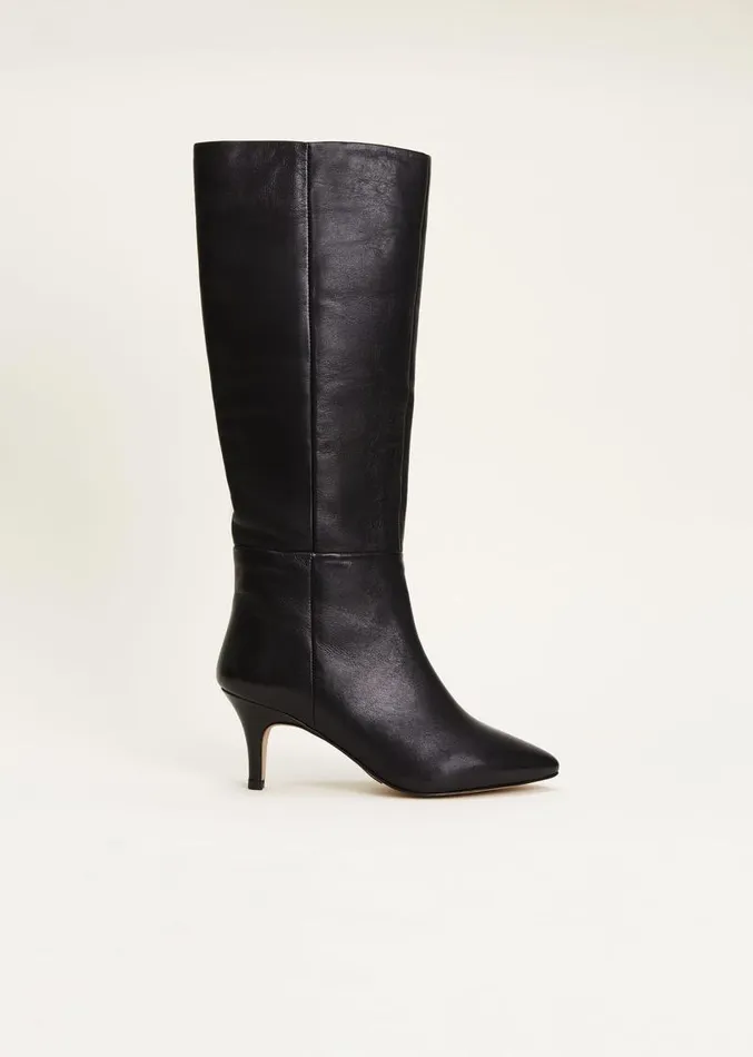Leather Panelled Knee High Boot Black Women Phase Eight Heels