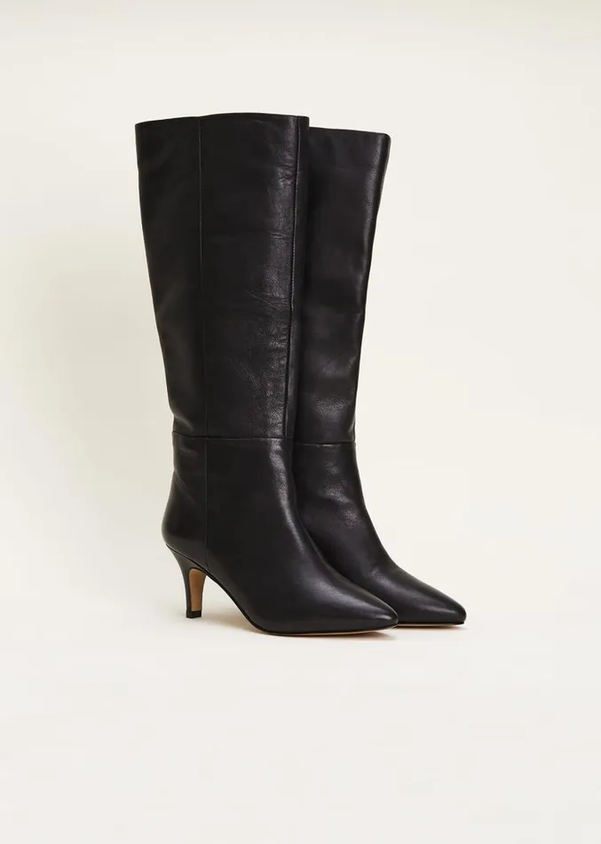 Leather Panelled Knee High Boot Black Women Phase Eight Heels