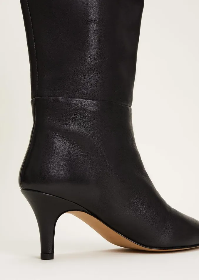 Leather Panelled Knee High Boot Black Women Phase Eight Heels