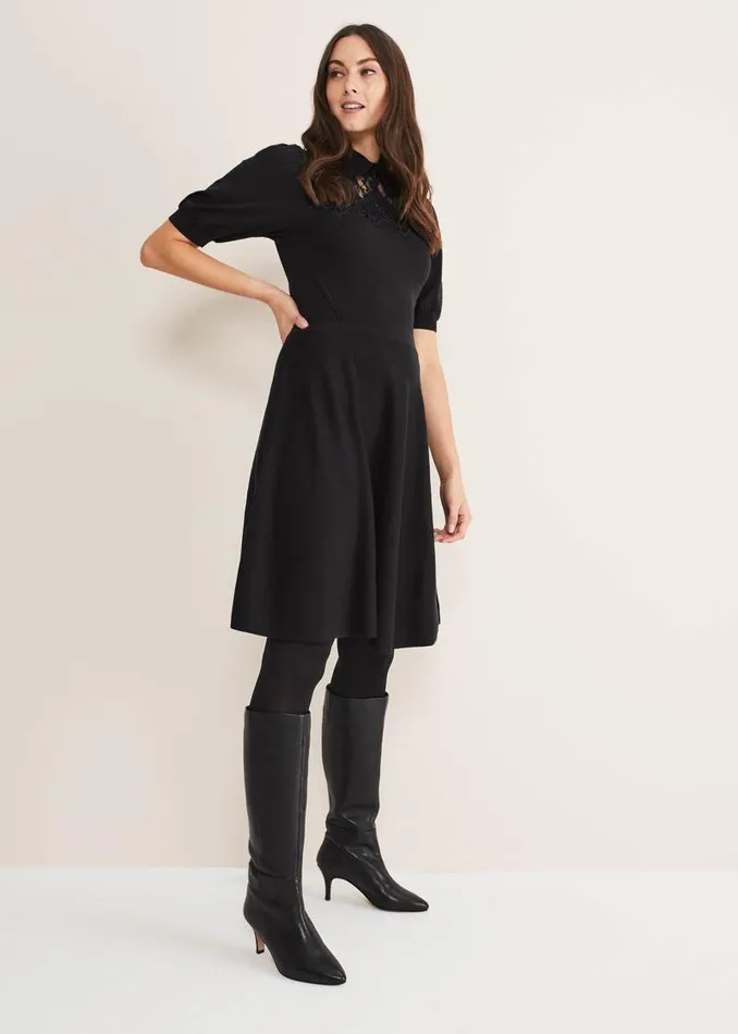 Leather Panelled Knee High Boot Black Women Phase Eight Heels