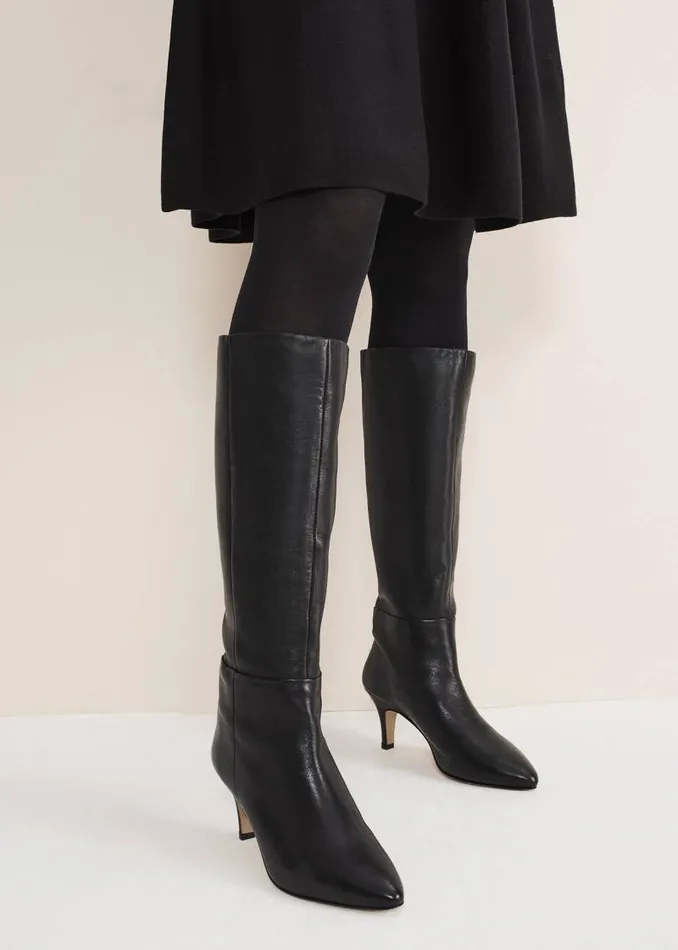Leather Panelled Knee High Boot Black Women Phase Eight Heels