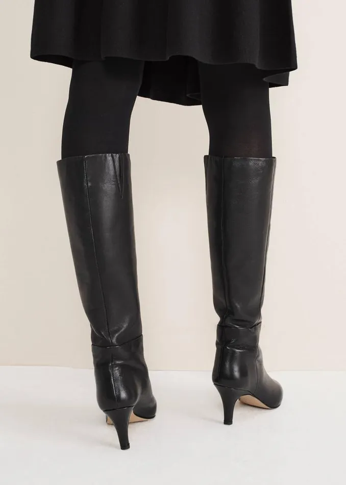 Leather Panelled Knee High Boot Black Women Phase Eight Heels