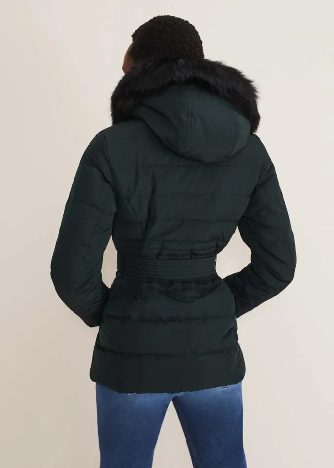 Leonor Tie Belted Short Puffer Forest Women Phase Eight Coats