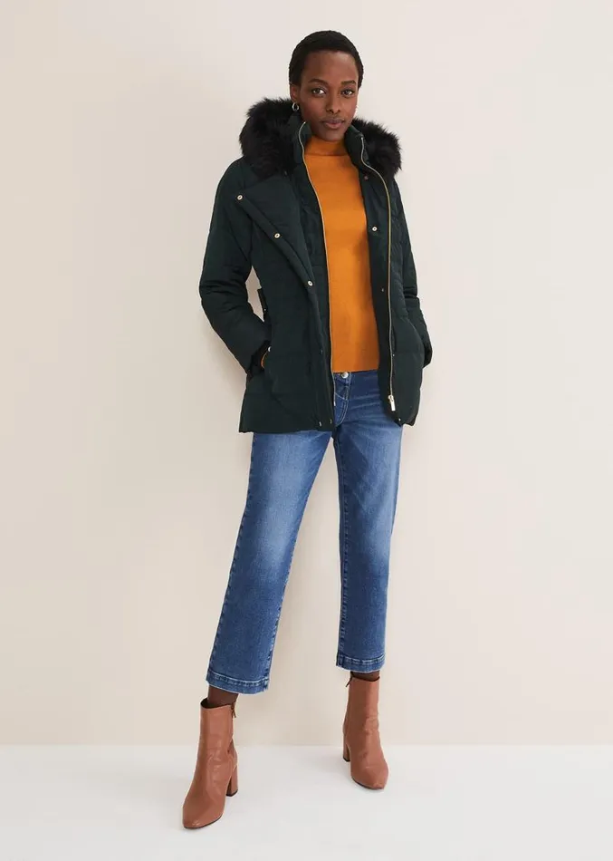 Leonor Tie Belted Short Puffer Forest Women Phase Eight Coats