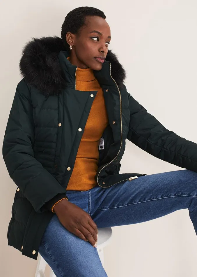 Leonor Tie Belted Short Puffer Forest Women Phase Eight Coats