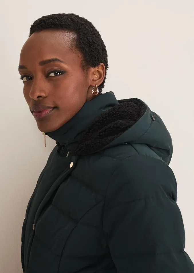 Leonor Tie Belted Short Puffer Forest Women Phase Eight Coats