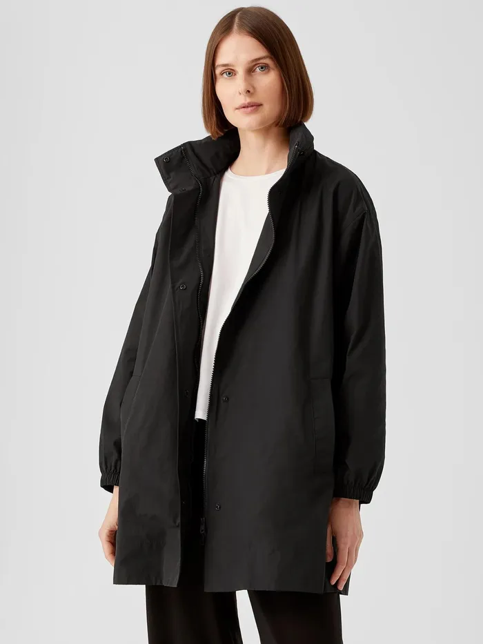 Light Cotton Nylon Stand Collar Long Coat Black Women Eileen Fisher Jackets Coats and Vests Light Cotton Nylon Stand Collar Long Coat Black Women Eileen Fisher Jackets Coats and Vests