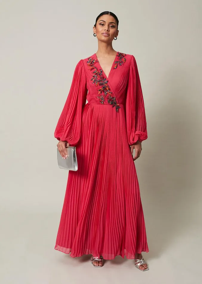 Lillian Pleated Wrap Maxi Dress Pink Women Phase Eight Dresses