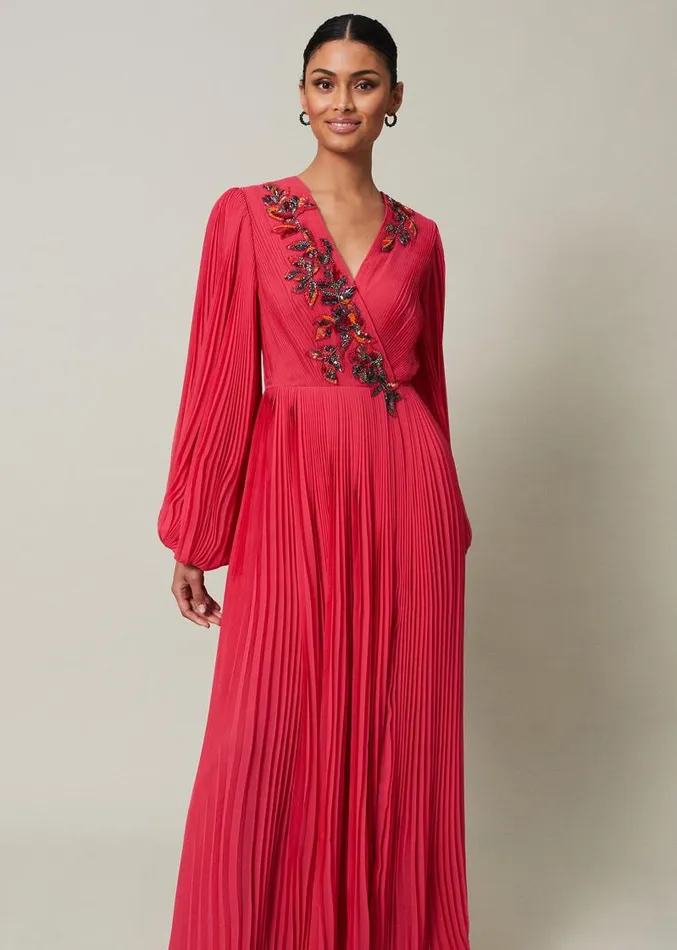 Lillian Pleated Wrap Maxi Dress Pink Women Phase Eight Dresses
