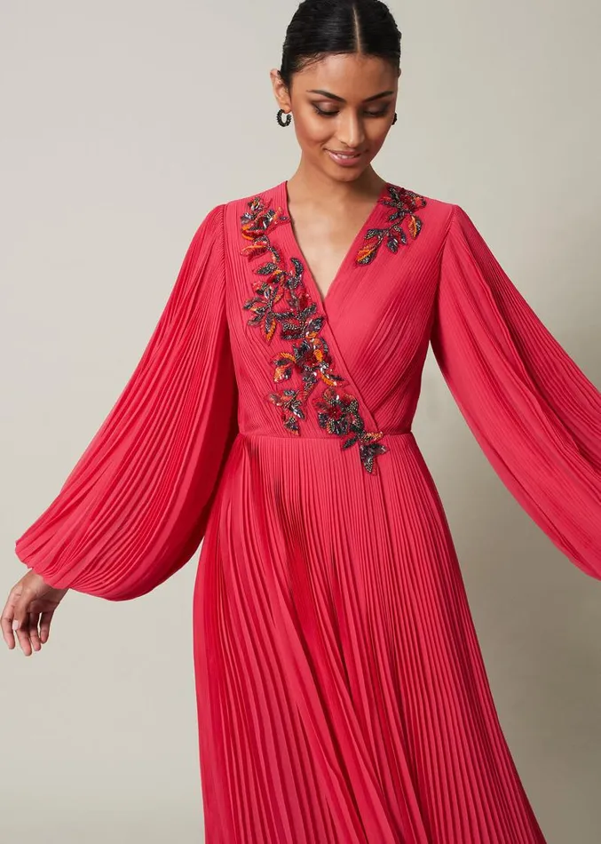 Lillian Pleated Wrap Maxi Dress Pink Women Phase Eight Dresses