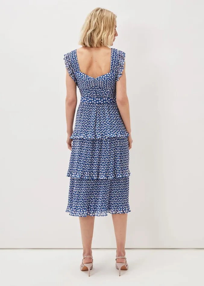 Lisha Spot Pleated Tiered Midi Dress Bluecream Women Phase Eight Dresses