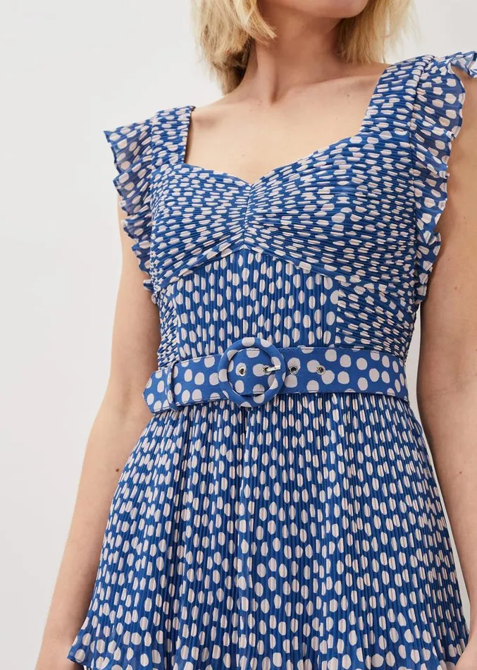 Lisha Spot Pleated Tiered Midi Dress Bluecream Women Phase Eight Dresses