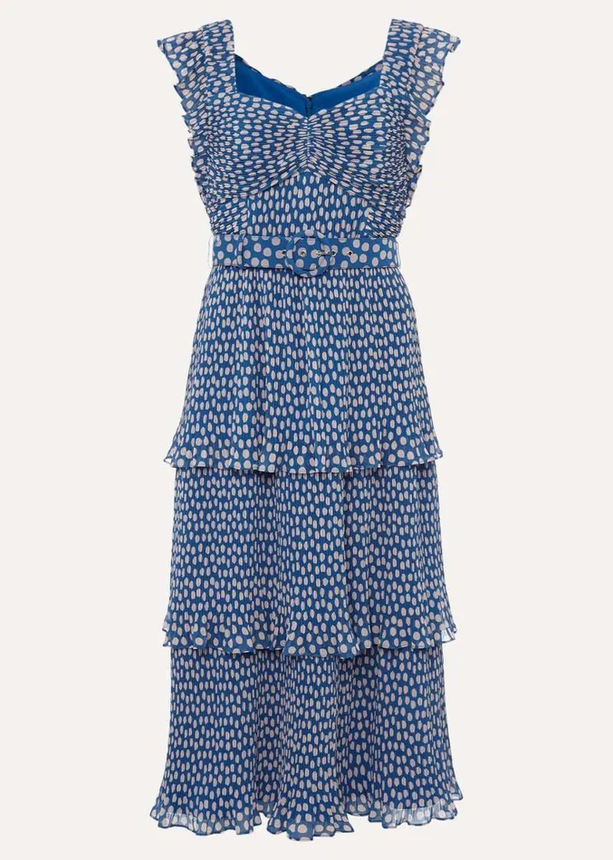 Lisha Spot Pleated Tiered Midi Dress Bluecream Women Phase Eight Dresses