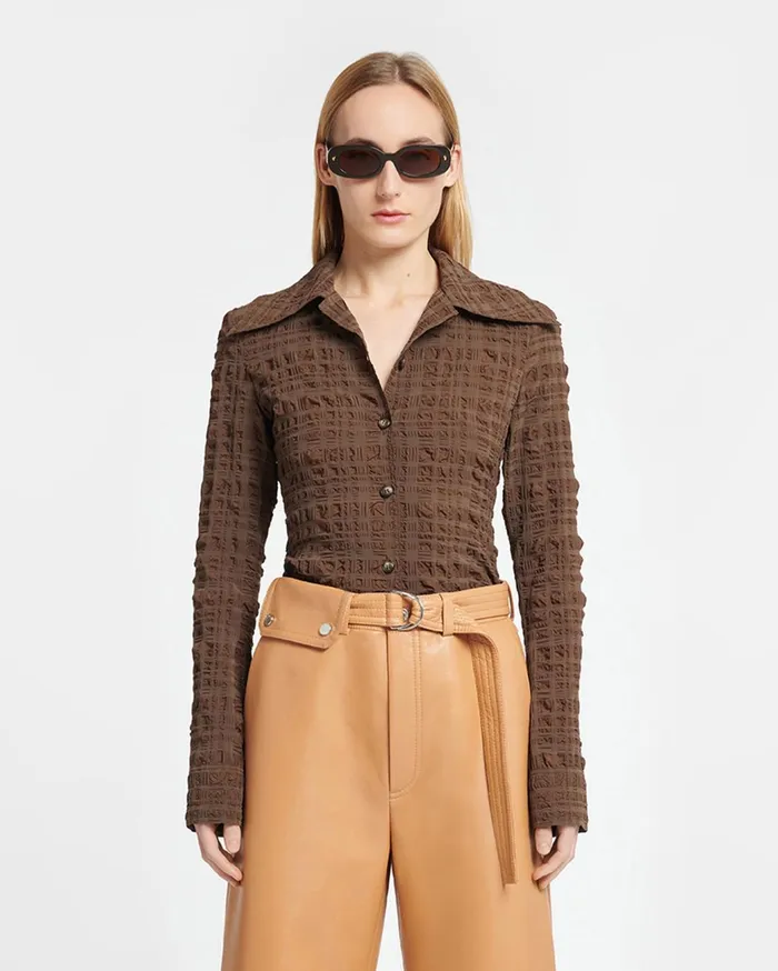 Lotte Checked Seersucker Shirt Dark Brown Women Nanushka Tops