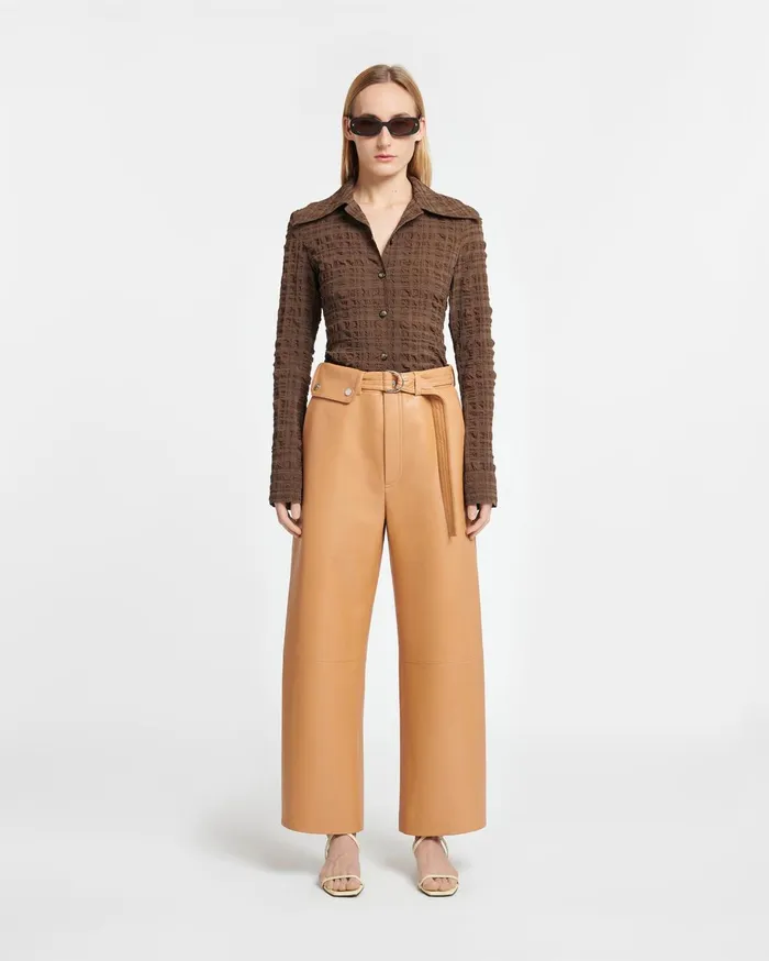 Lotte Checked Seersucker Shirt Dark Brown Women Nanushka Tops