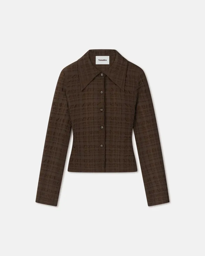 Lotte Checked Seersucker Shirt Dark Brown Women Nanushka Tops