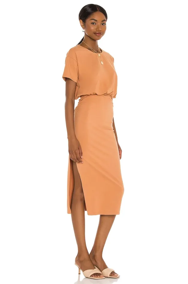 Lovers and Friends Dresses Women Easy Ruched Midi Dress Carmel Lovers and Friends Dresses Women Easy Ruched Midi Dress Carmel