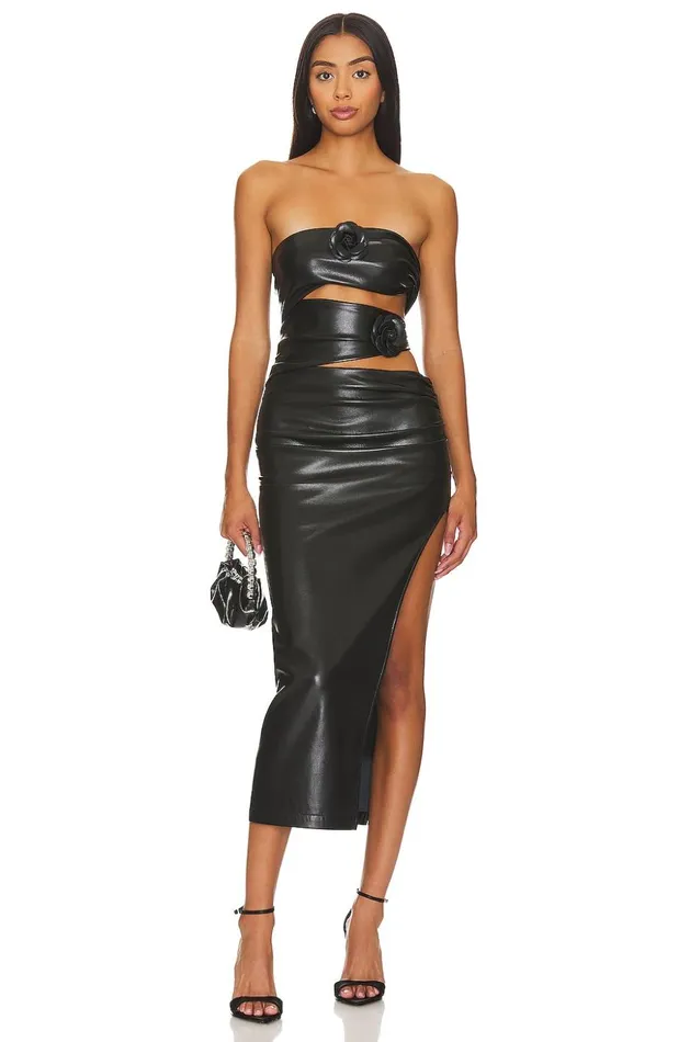 Lovers and Friends Leather Women Sabine Faux Leather Midi Dress Black