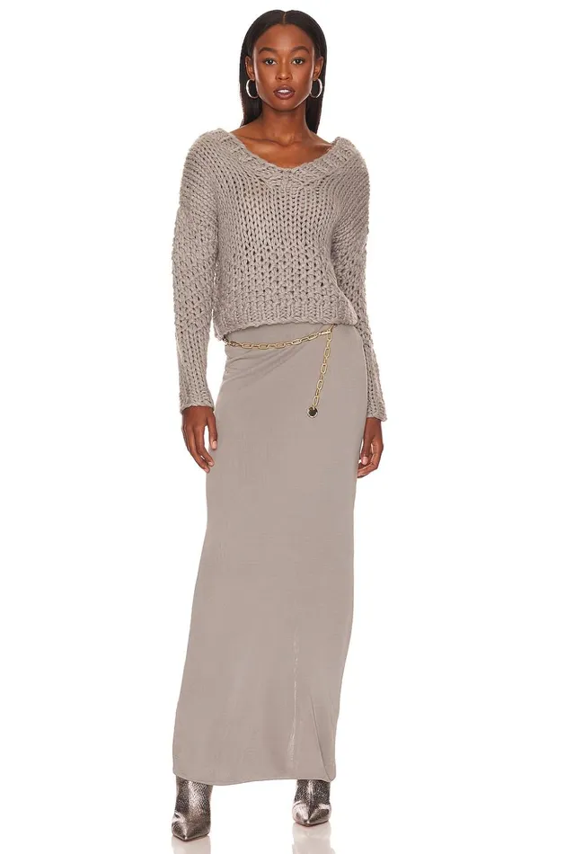 Lovers and Friends Sweaters and Knits Women Doxie Deep V Sweater Grey Lovers and Friends Sweaters and Knits Women Doxie Deep V Sweater Grey