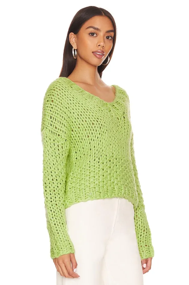 Lovers and Friends Sweaters and Knits Women Doxie Deep V Sweater Lime Green Lovers and Friends Sweaters and Knits Women Doxie Deep V Sweater Lime Green