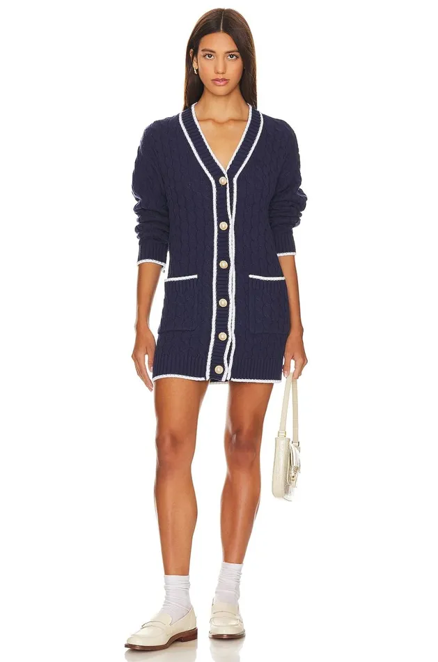 Lovers and Friends Sweaters and Knits Women Julienne Cable Knit Dress Navy and Ivory