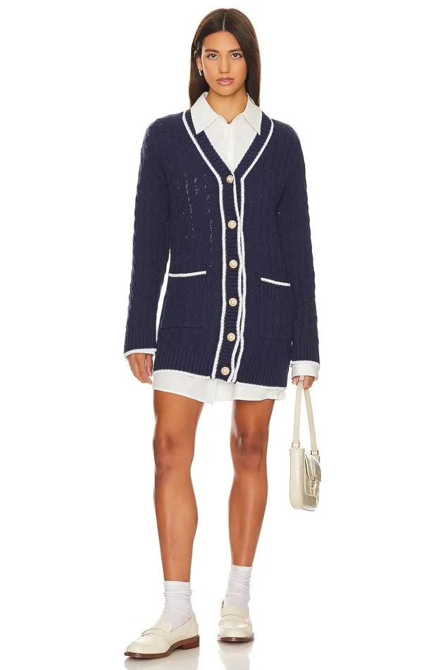 Lovers and Friends Sweaters and Knits Women Julienne Cable Knit Dress Navy and Ivory Lovers and Friends Sweaters and Knits Women Julienne Cable Knit Dress Navy and Ivory