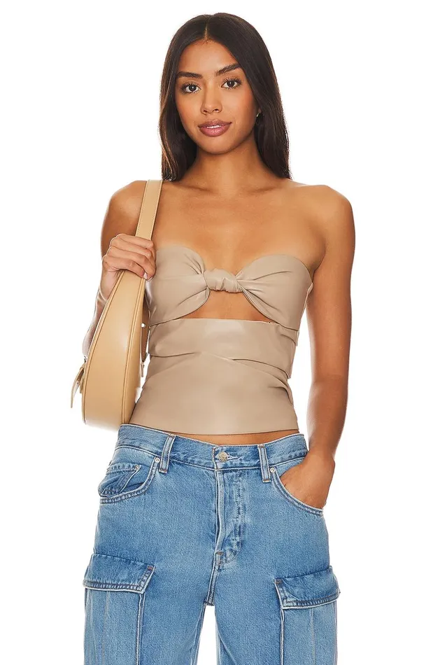 Lovers and Friends Tops Women Daxton Faux Leather Top Beige Neutral