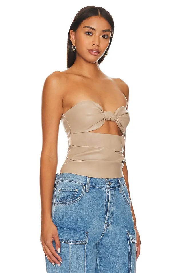 Lovers and Friends Tops Women Daxton Faux Leather Top Beige Neutral Lovers and Friends Tops Women Daxton Faux Leather Top Beige Neutral