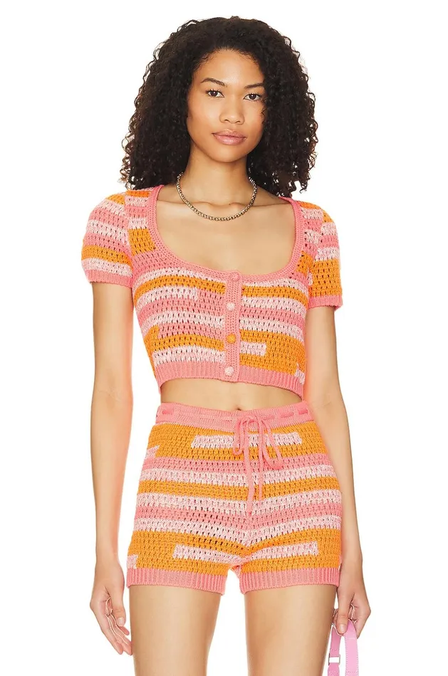 Lovers and Friends Tops Women Eliava Crochet Cardigan Pink and Orange