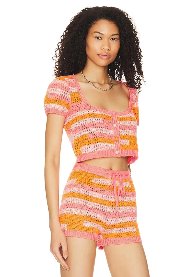 Lovers and Friends Tops Women Eliava Crochet Cardigan Pink and Orange Lovers and Friends Tops Women Eliava Crochet Cardigan Pink and Orange