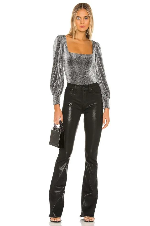 Lovers and Friends Tops Women Jasmine Bodysuit Metallic Silver Lovers and Friends Tops Women Jasmine Bodysuit Metallic Silver