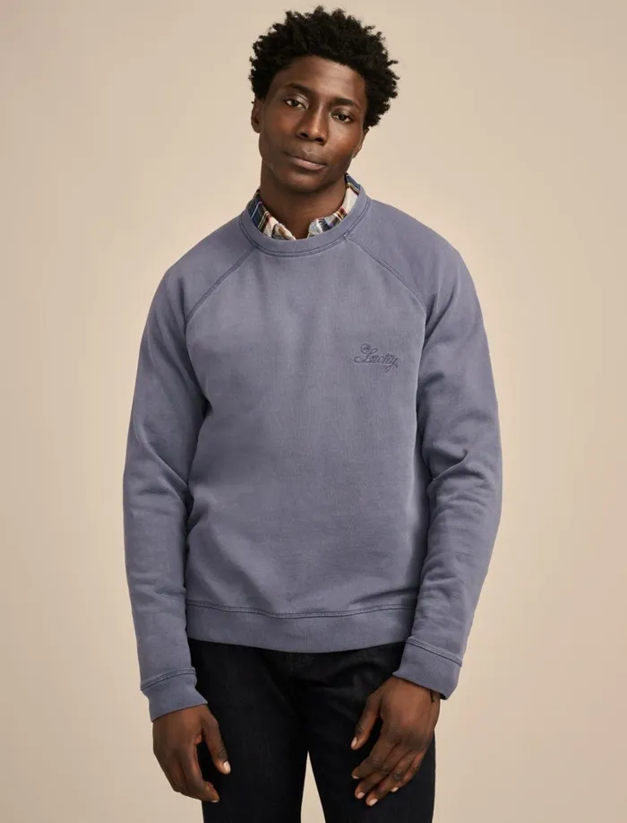 Lucky Brand Activewear Men Fleece Logo Raglan Crew Vintage Indigo