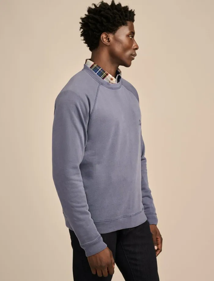 Lucky Brand Activewear Men Fleece Logo Raglan Crew Vintage Indigo