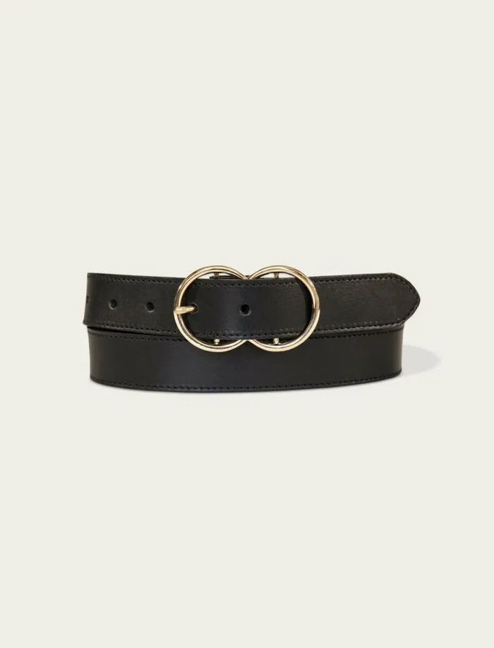 Lucky Brand Belts Women Leather Belt With Double Ring Buckle Black