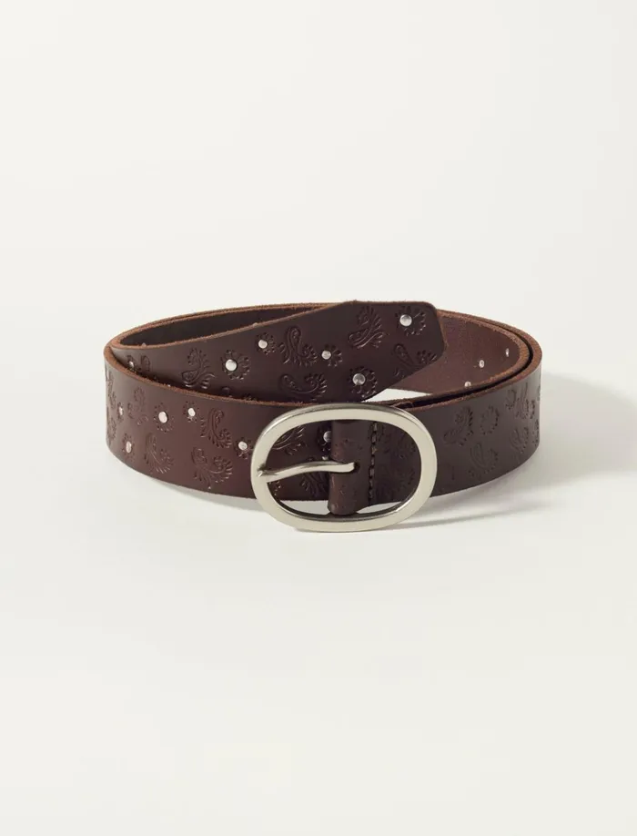 Lucky Brand Belts Women Paisley Stud Belt Dark Brown