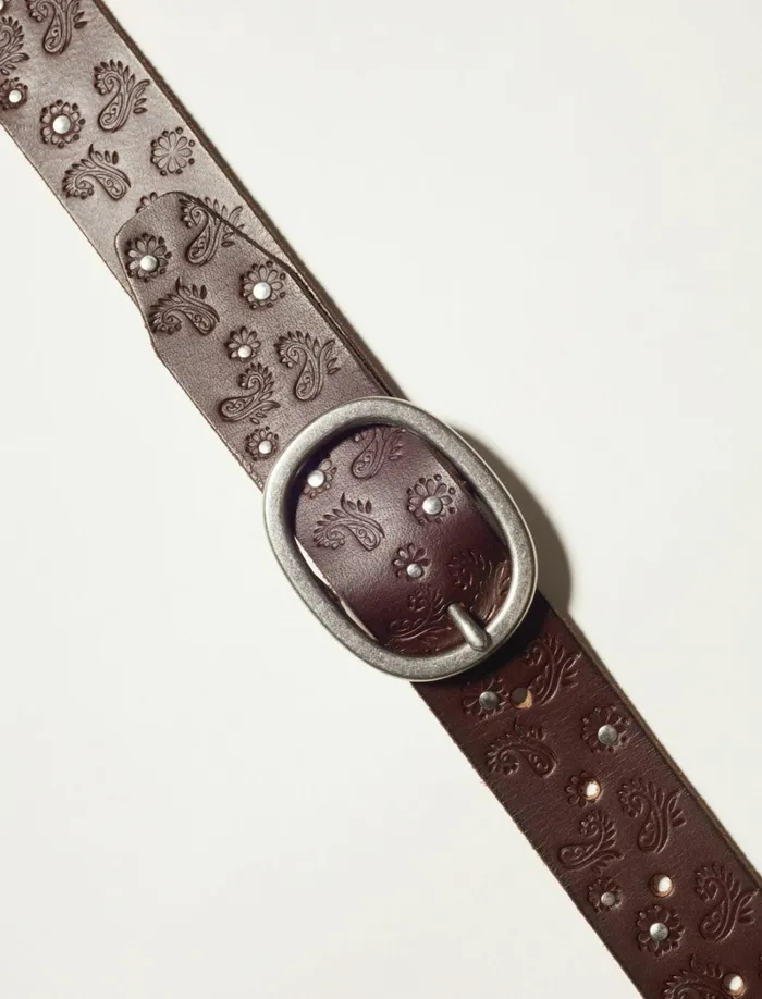 Lucky Brand Belts Women Paisley Stud Belt Dark Brown
