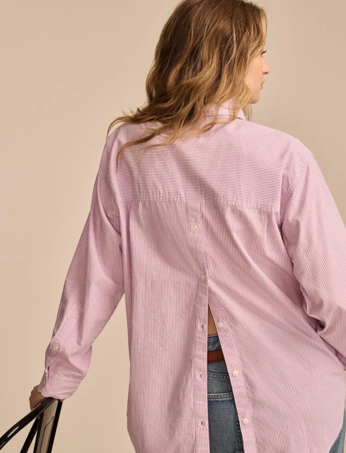 Lucky Brand Blouses Women Oversized Button Back Top Purple Stripe