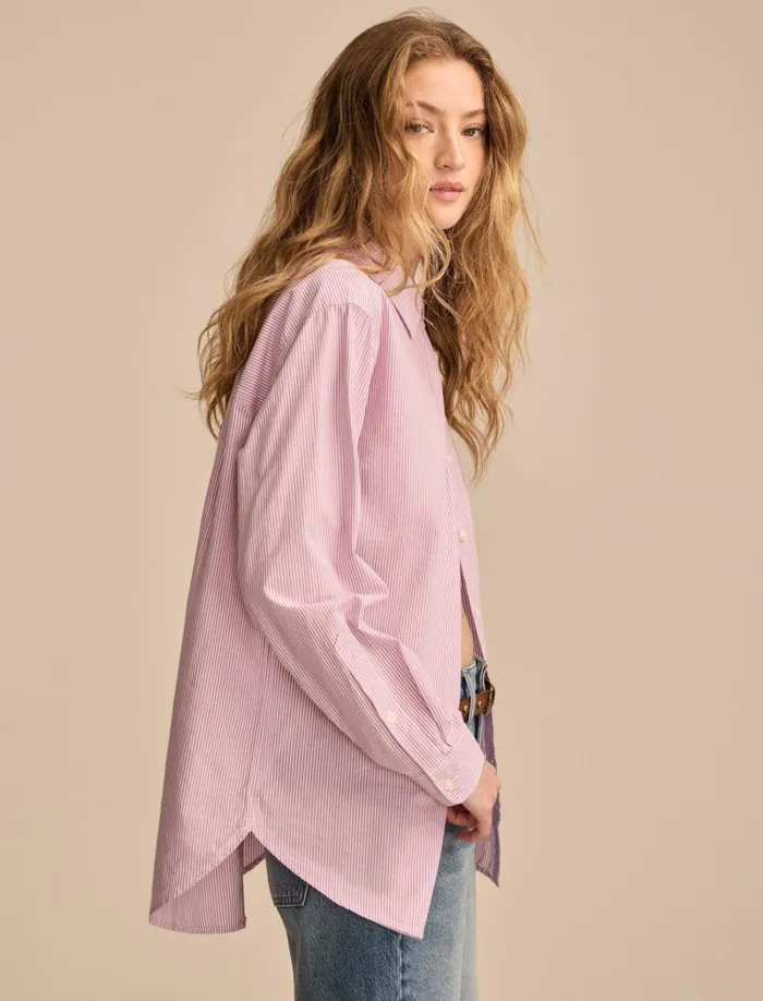 Lucky Brand Blouses Women Oversized Button Back Top Purple Stripe