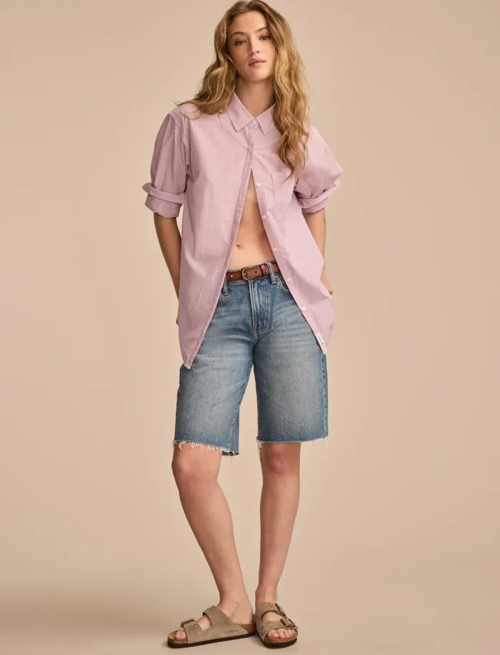 Lucky Brand Blouses Women Oversized Button Back Top Purple Stripe