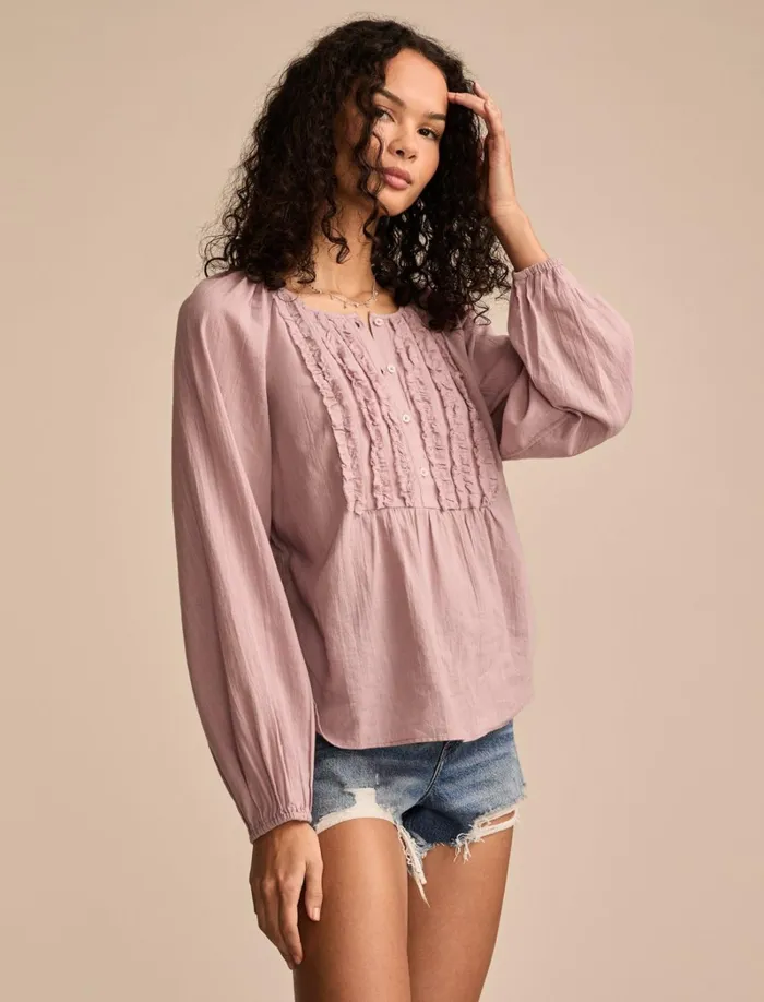 Lucky Brand Blouses Women Ruffle Tuxedo Blouse Elderberry