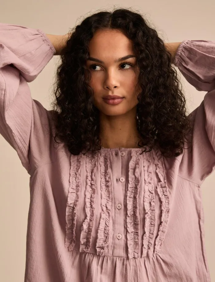 Lucky Brand Blouses Women Ruffle Tuxedo Blouse Elderberry