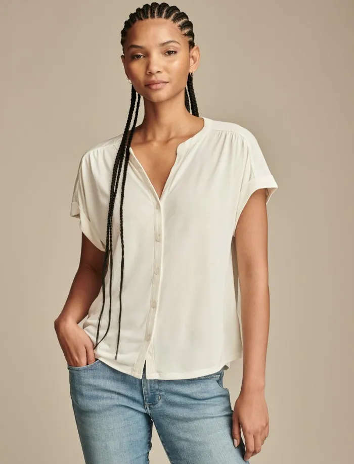 Lucky Brand Blouses Women Sandwash Button Front Top Whisper White