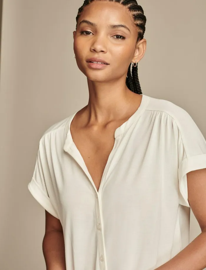 Lucky Brand Blouses Women Sandwash Button Front Top Whisper White