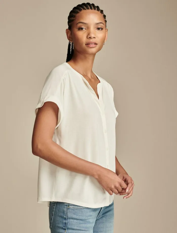 Lucky Brand Blouses Women Sandwash Button Front Top Whisper White