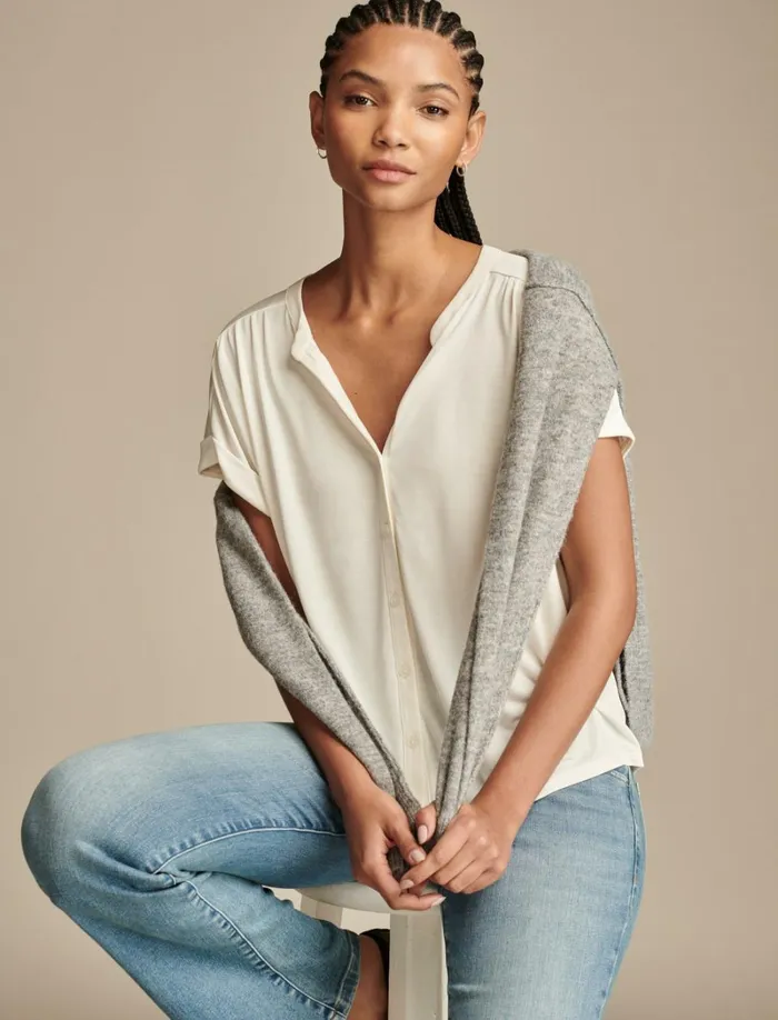 Lucky Brand Blouses Women Sandwash Button Front Top Whisper White